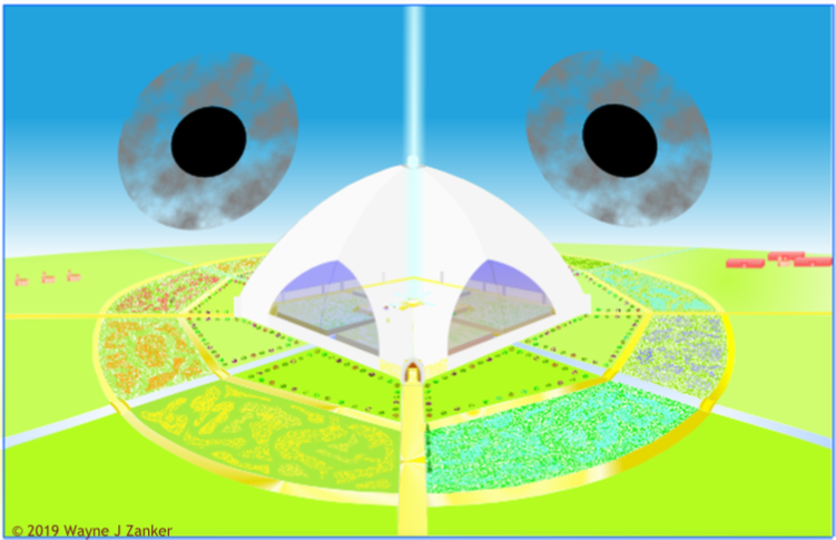 An illustration of two of the doughnut-shaped universes visible from the Temple of Eluhiym in Heaven.